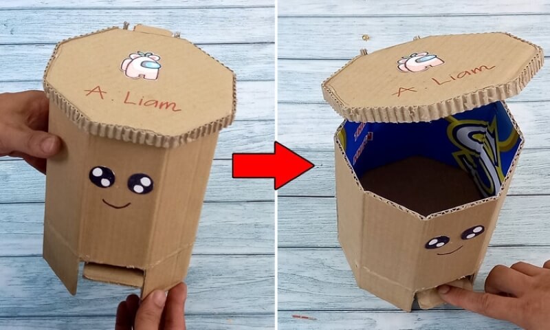cách làm thùng rác bằng bìa carton, làm thùng rác bằng bìa carton, cách làm thùng rác bằng giấy carton.