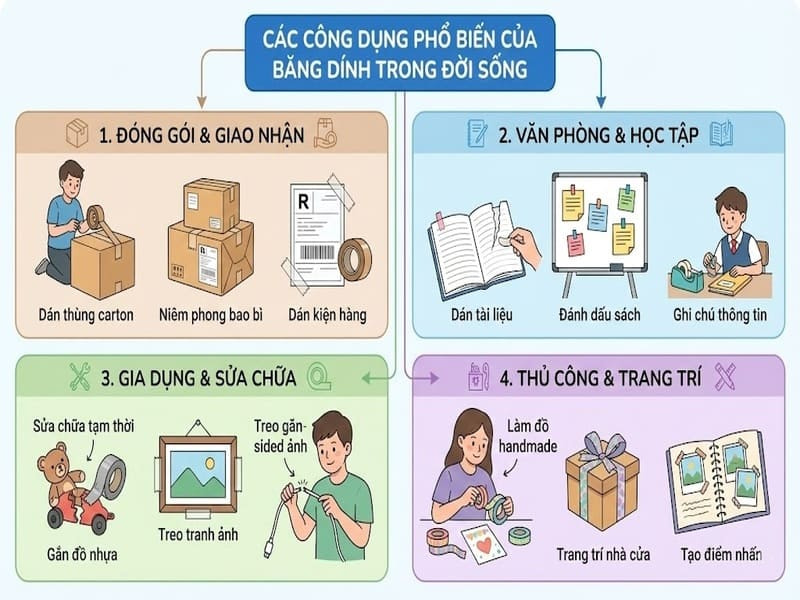 Các công dụng phổ biến của băng dính trong đời sống